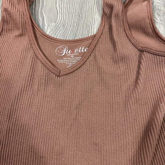 Suzette Collection Brown Ribbed V Neck Tank Top Women’s M/L - Picture 2 of 5